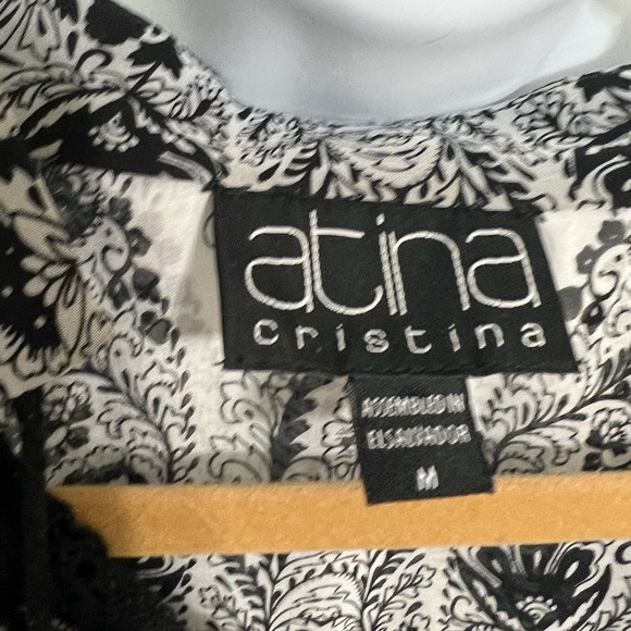 Atina Cristina Black & White Sheer Floral Blouse M - Picture 2 of 2